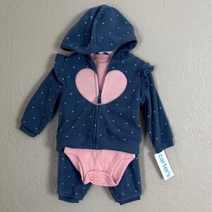 Baby Girl Carter’s Navy Heart 3-Piece Fleece Set 3mo Valentines